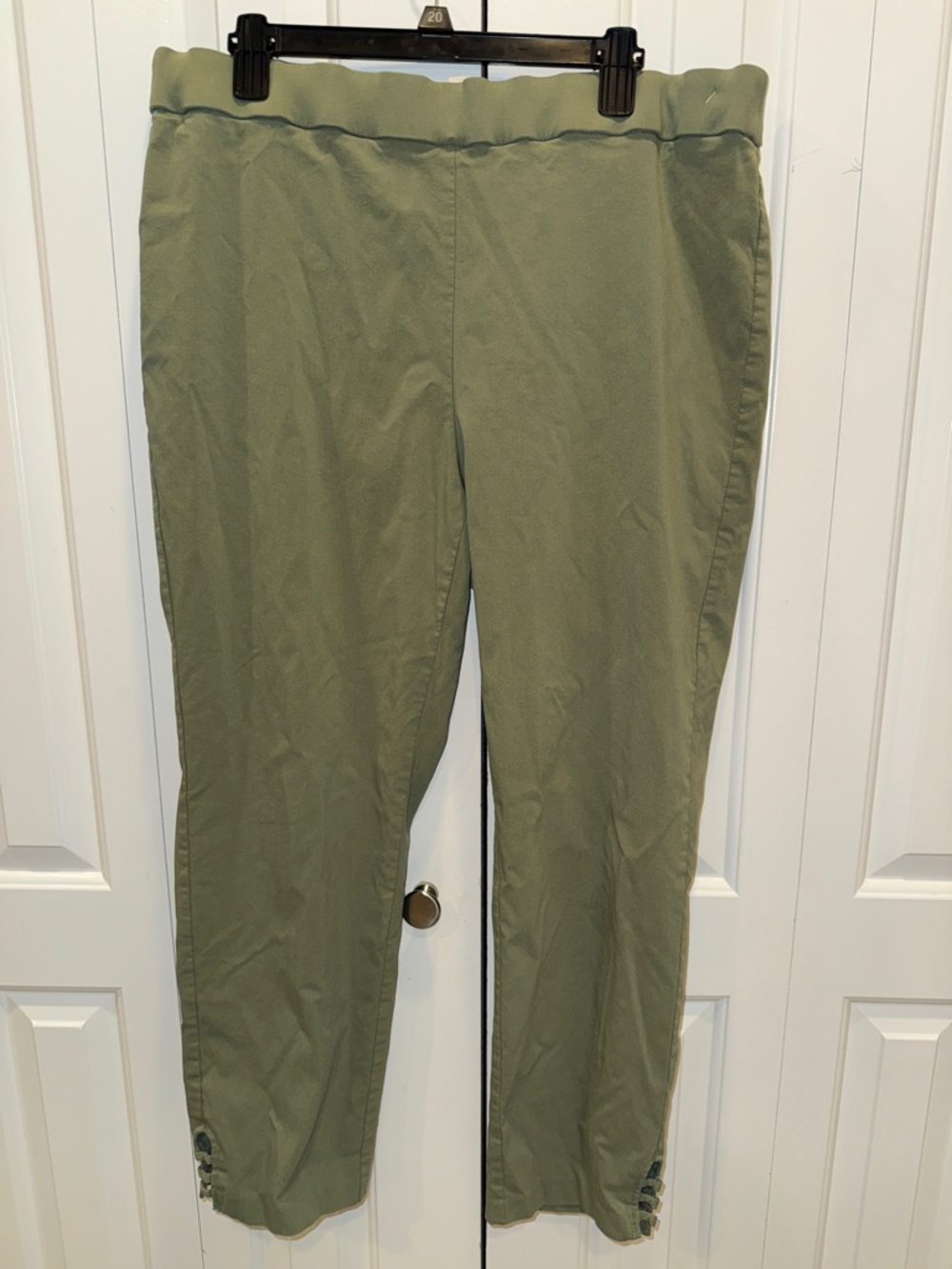 Emaline Olive Chino Ankle Pants with Button Hem - Picture 1 of 4